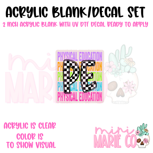 P.E. Colorful Checkered Acrylic Blank/ UV DTF Decal Set