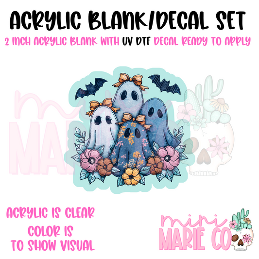 Blue Denim Ghosts With Bats Acrylic Blank/ UV DTF Decal Set