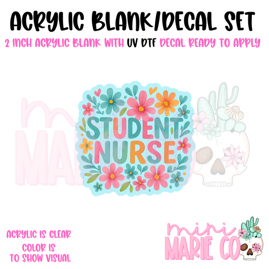 Nursing Student Floral Acrylic Blank/ UV DTF Decal Set