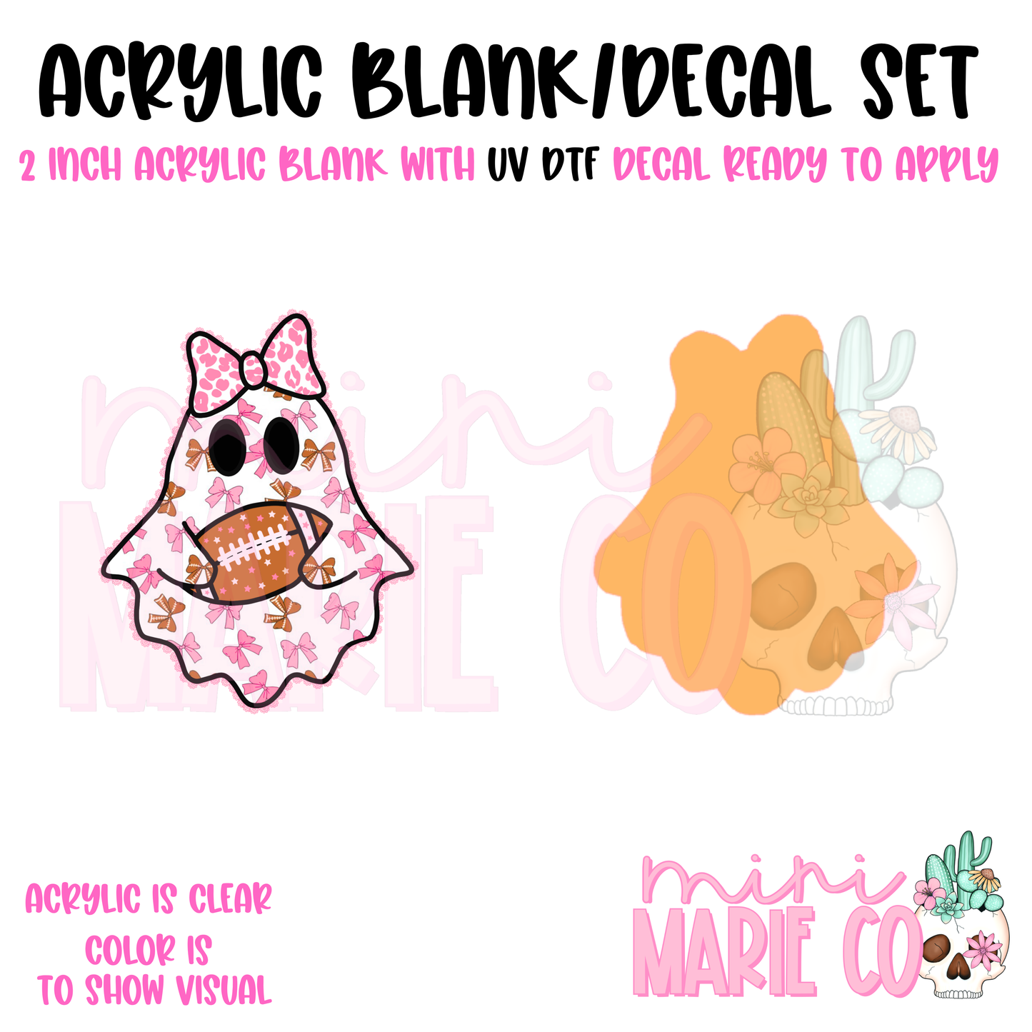 Football Ghost Acrylic Blank/ UV DTF Decal Set