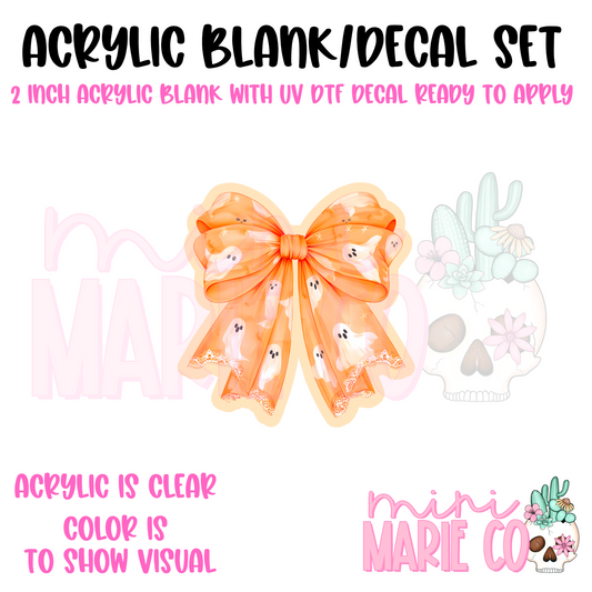 Orange Ghost Bow Acrylic Blank/ UV DTF Decal Set