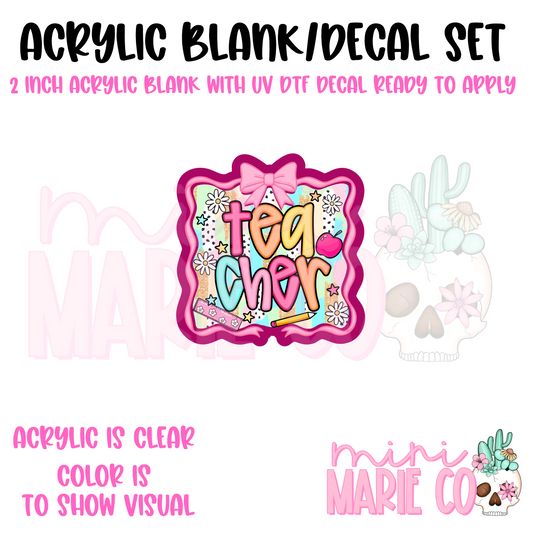 Coquette Teacher Acrylic Blank/ UV DTF Decal Set