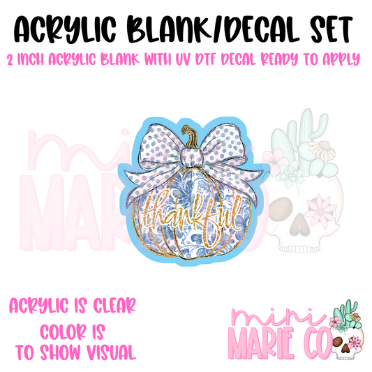 Thankful Toile PumpkinAcrylic Blank/ UV DTF Decal Set