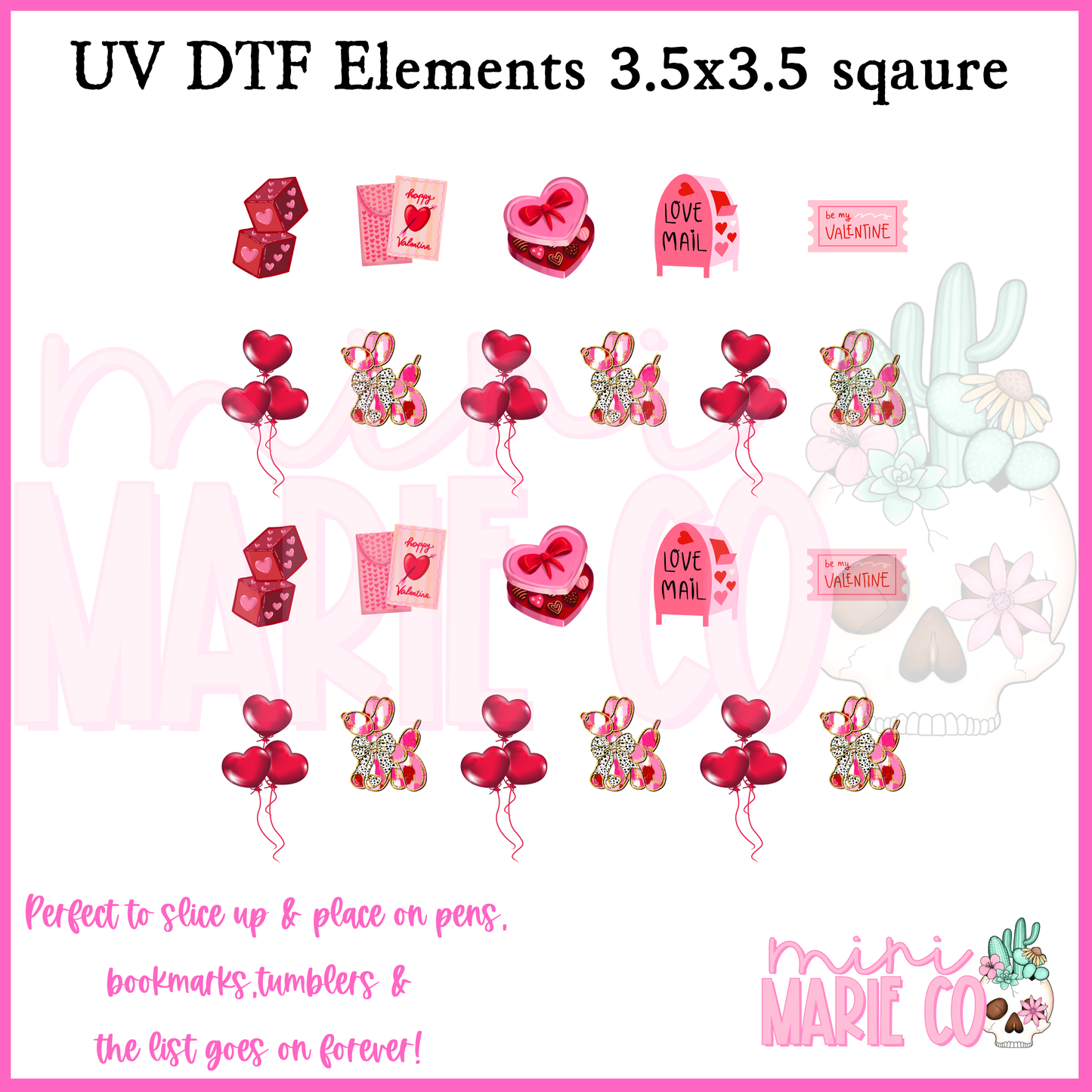 Vday Balloon Dog Element  Square UV DTF