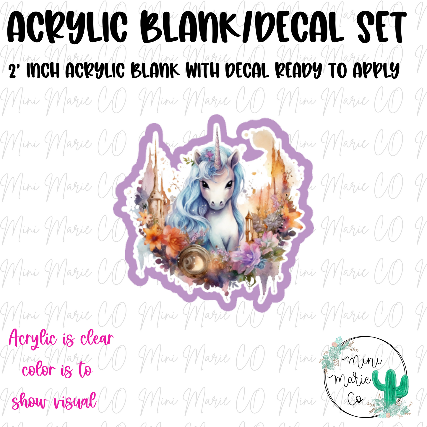 Watercolor Unicorn Acrylic Blank/Decal Set