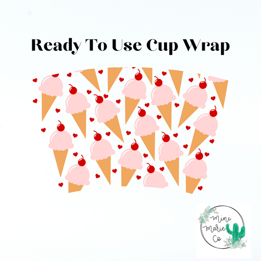 Ice Cream Cone 24oz NO Hole Cold Cup Wrap