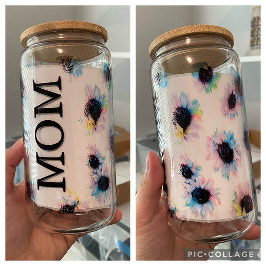 Mama Sunflower Glass Can