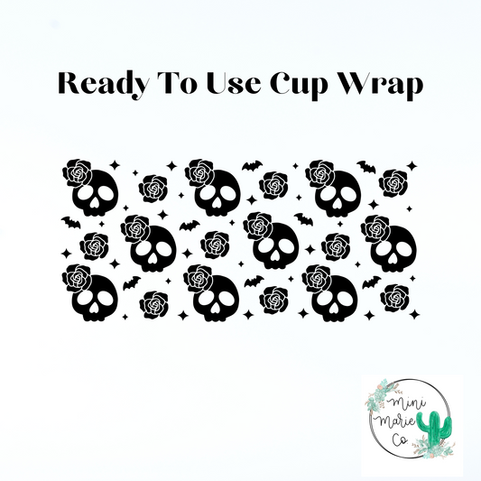 Black Rose Skull 16oz Libbey Glass Wrap